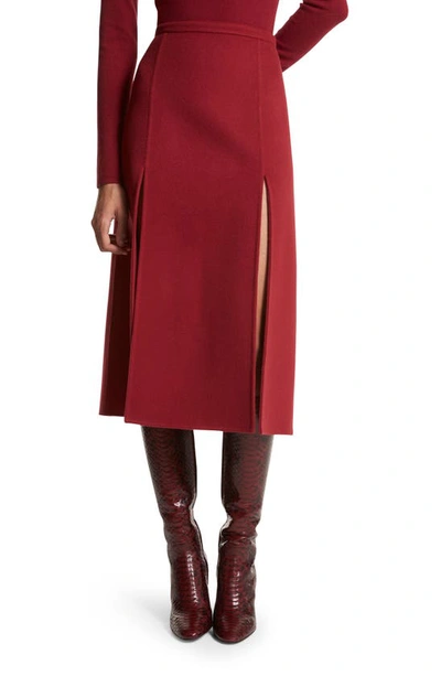 Michael Kors Slit A-line Wool Midi Skirt In Merlot