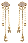 Eye Candy Los Angeles Cloudy Day Cz Star/moon Drop Earrings In Gold