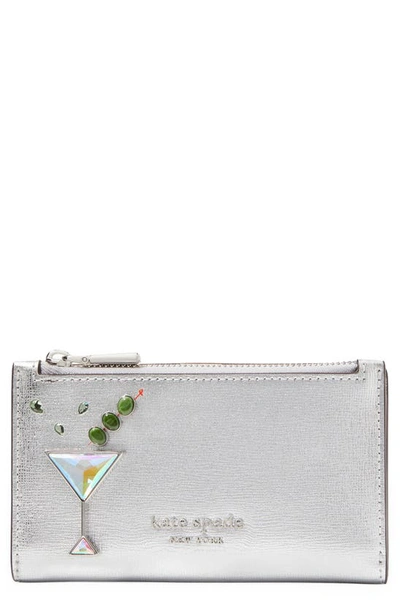 Kate Spade Shaken Not Stirred Embellished Leather Wallet In Silver Multi.