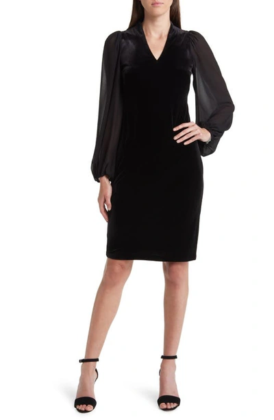 Vince Camuto Balloon-sleeve Velvet Dress In Black