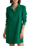 Vineyard Vines Long Sleeve Cotton Corduroy Popover Dress In Turf Green
