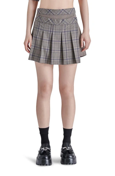 Steve Madden Jeannie Plaid Pleated Skirt In Brown Plaid Mix