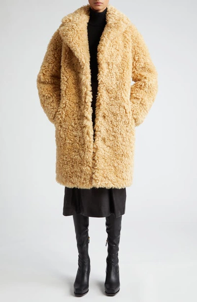 Stand Studio Tan Camille Cocoon Faux-fur Coat In Yellow