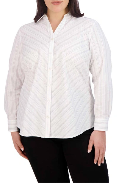 Foxcroft Mary Metallic Stripe Shirt In White