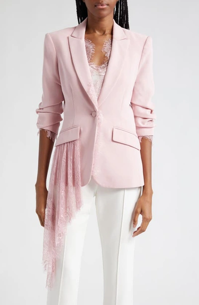 Cinq À Sept Keeves Scrunched-sleeve Lace Embellished Blazer In Rosy Quartz