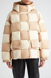 Stand Studio Darla Checkered Hooded Down Puffer Jacket In Eggshell/ Sand