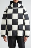 Stand Studio Darla Checkered Hooded Down Puffer Jacket In Off White/black