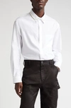 SIMONE ROCHA CLASSIC FIT BUTTON-UP SHIRT WITH FAUX PEARL COLLAR
