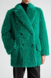 Stand Studio Zenni Double-breasted Faux Fur Coat In Jade Green