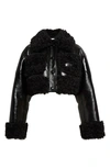 Stand Studio Fleur Cropped Faux Shearling Jacket In Black