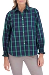 FOXCROFT FOXCROFT OLIVIA BLACKWATCH PLAID SMOCKED CUFF COTTON BLEND BUTTON-UP SHIRT