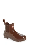 Hunter Original Gloss Waterproof Chelsea Boot In Brown Bolt