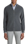 Jack Victor Murray Organic Cotton & Silk Zip Cardigan In Charcoal