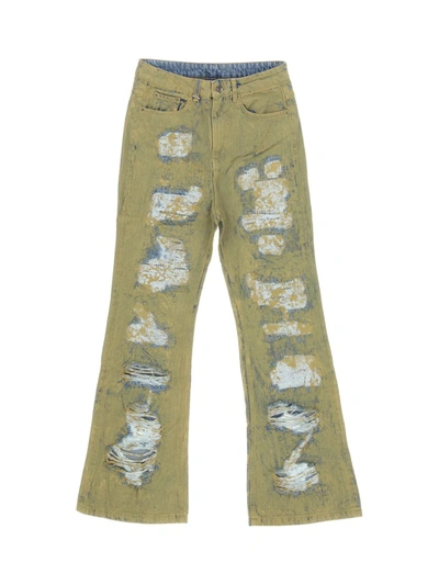 Flâneur Distressed Flared Denim Jeans In Brown / Blue Denim