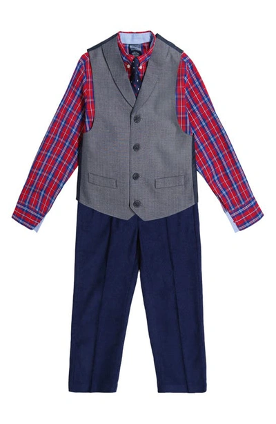 Nautica Kids' Toddler Boys Herringbone And Corduroy Vest, Pant, Shirt And Necktie, 4 Piece Set In Red
