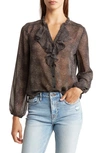 PLEIONE RUFFLE LONG SLEEVE BUTTON FRONT BLOUSE