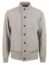 Barbour Fine Knit Wool Zip-through Sweater With High Neck And Button Closure In Beige