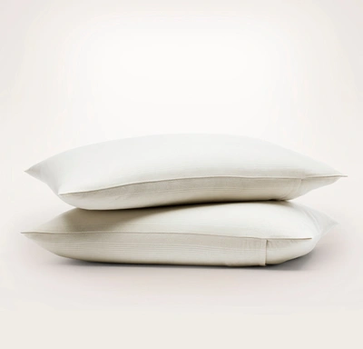 Boll & Branch Organic Flannel Fine Line Stripe Pillowcase Set In Winter White/oak