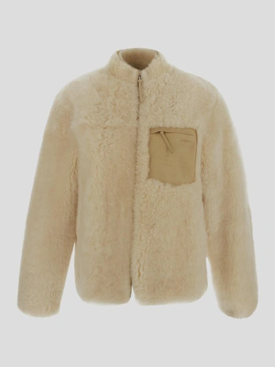 Jil Sander Logo-embossed Shearling Jacket In Neutrals