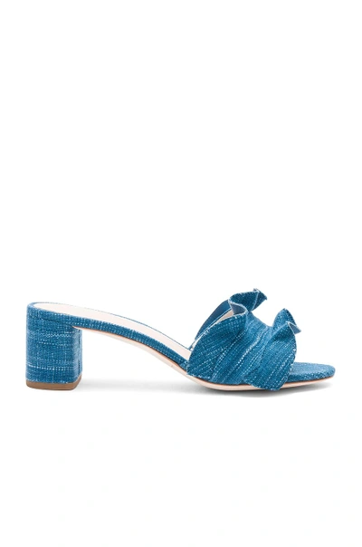 Loeffler Randall Vera Ruffle-trimmed Denim Sandals In Indigo
