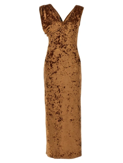 Atlein Crushed Velvet Long Dress In Brown