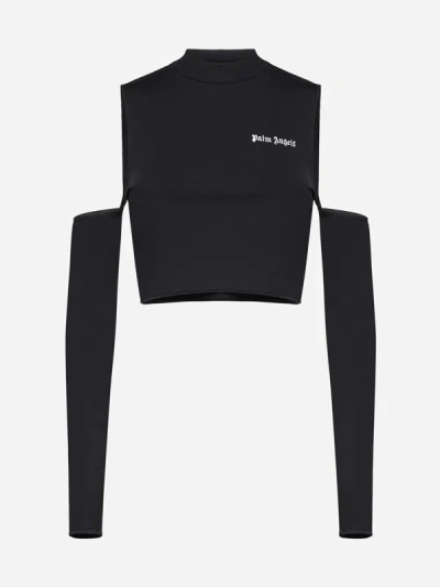 Palm Angels Logo-print Cut-out Top In Black,off White