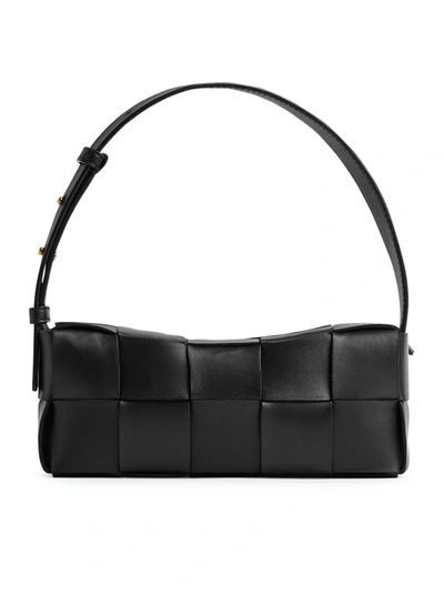 Bottega Veneta Womens Black Cassette Intrecciato Leather Shoulder Bag