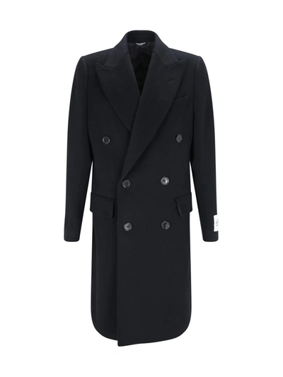 Dolce & Gabbana Black Wool Blend Coat In Nero