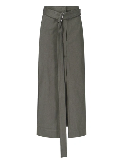 Sa Su Phi Cotton Skirt With Adjustable Waist And Front Slit In Gray