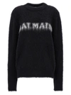 Balmain Black Crewneck Sweater With Maxi Logo Lettering On The Front And Brushed Effect In Wool Blen