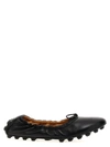 Tod's Black Leather Ballet Flats With Gathered Elasticized Trim