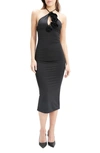 Bardot Erika Rosette Cutout Halter Cocktail Midi Dress In Black