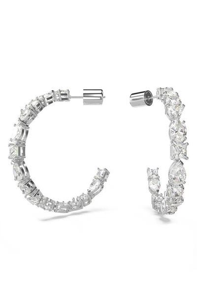 Swarovski Rhodium-plated Medium Mixed Crystal C-hoop Earrings, 1.54" In Silver