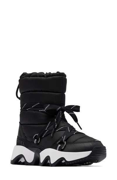 Sorel Kinetic Impact Puffy Lace-up Snow Boots In Black/sea Salt