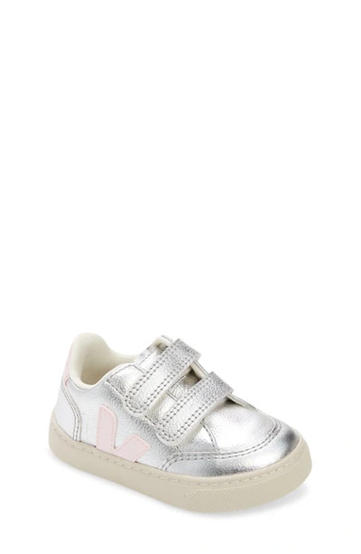 Veja Kids Chromefree Leather V-12 Trainers In Silver