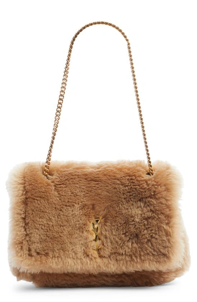 Saint Laurent Kate Small Reversible Shearling Shoulder Bag In Ecru/ Dark Brown