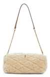 Saint Laurent Sade Mini Tube Shearling Shoulder Bag In Natural Beige/ Dark Cigar