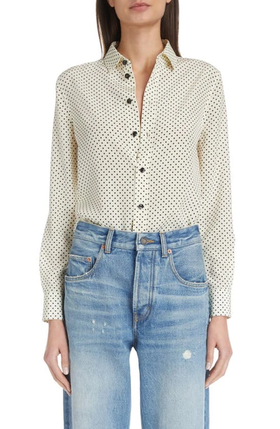 Saint Laurent Polka-dot Classic Button-front Shirt In White