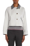 THOM BROWNE CROP COTTON CAR COAT WITH REMOVABLE TIE DETAIL HOOD