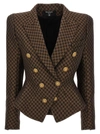 Balmain 8-button Monogram Jacquard Blazer Jacket In Brown