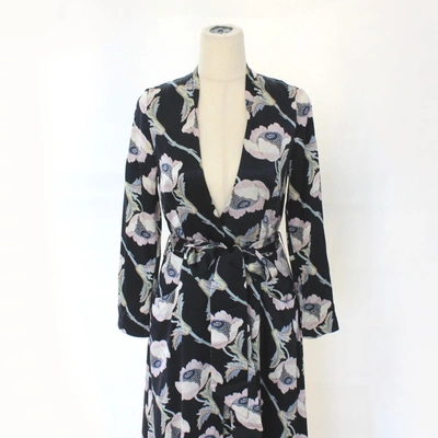 Pre-owned Merchant Archive Floral Printed Long Silk Belted Dress