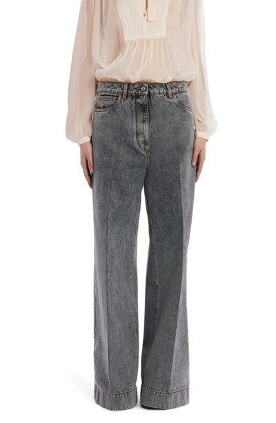 Etro Mid Rise Cotton Denim Wide Jeans In Blue