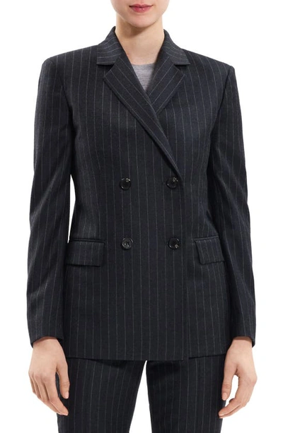 Theory Slim Double-breasted Suiting Flannel Blazer In Charcl Mlt