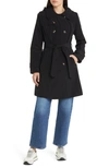 London Fog Women's Single-breasted Hooded Trench Coat In Black