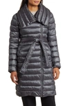 VIA SPIGA ASYMMETRIC BELTED PUFFER COAT