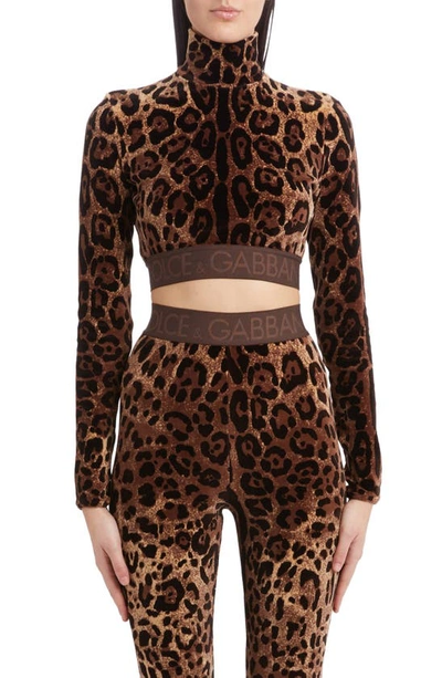Dolce & Gabbana Leopard-print High-neck Blouse In Brown