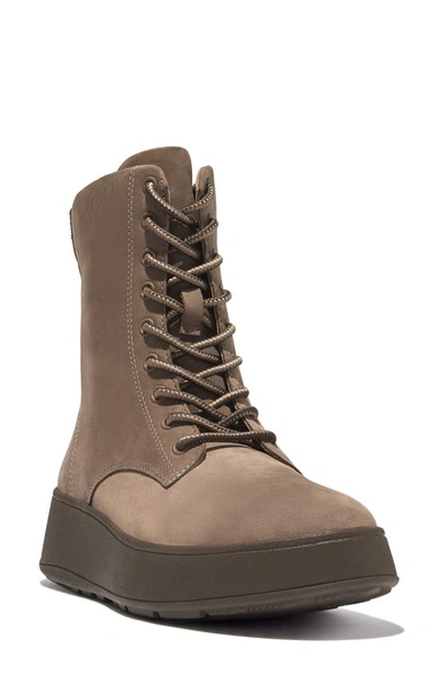 Fitflop Platform Combat Boot In Minky Gray- Nubuck