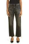 R13 Distressed Fray Hem Stretch Boyfriend Jeans In Abbey Black