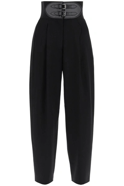 Alaïa Belted High-rise Wool Pants In Black