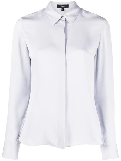 Theory Concealed-fastening Silk Shirt In Purple